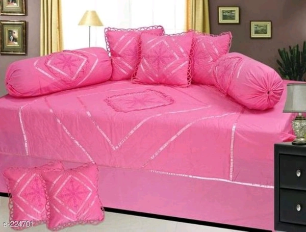 latest New Design Soft Cotton Embroodiery1 bedsheet 2bolster and 5 Cushion cover Diwan Set - Free Size, Baby Pink, Cotton, Multipack:1